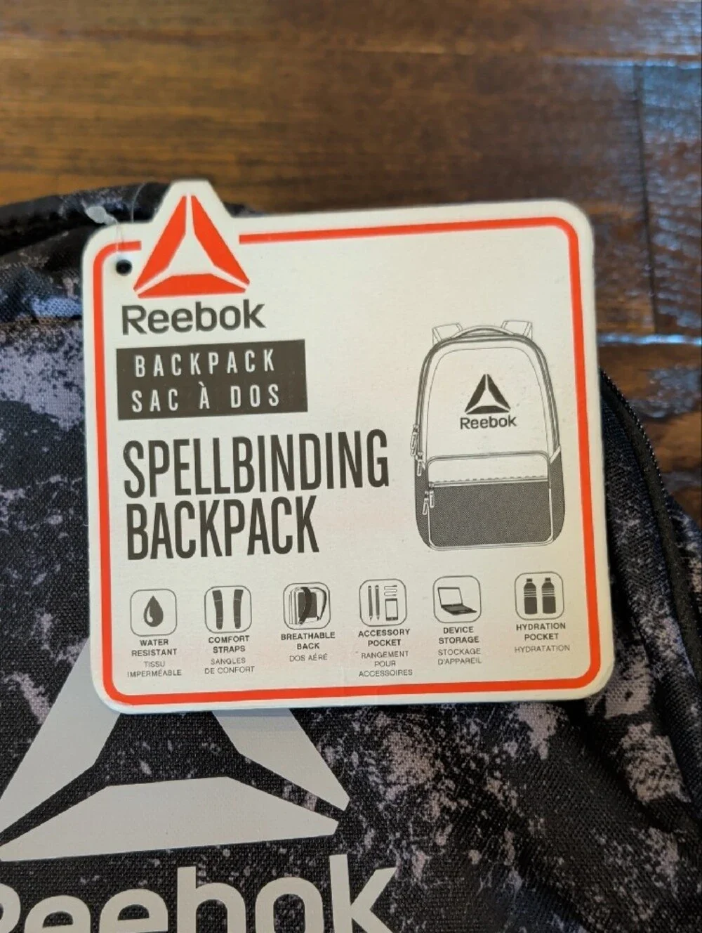 Reebok Black & Gray Splatter Sport Backpack